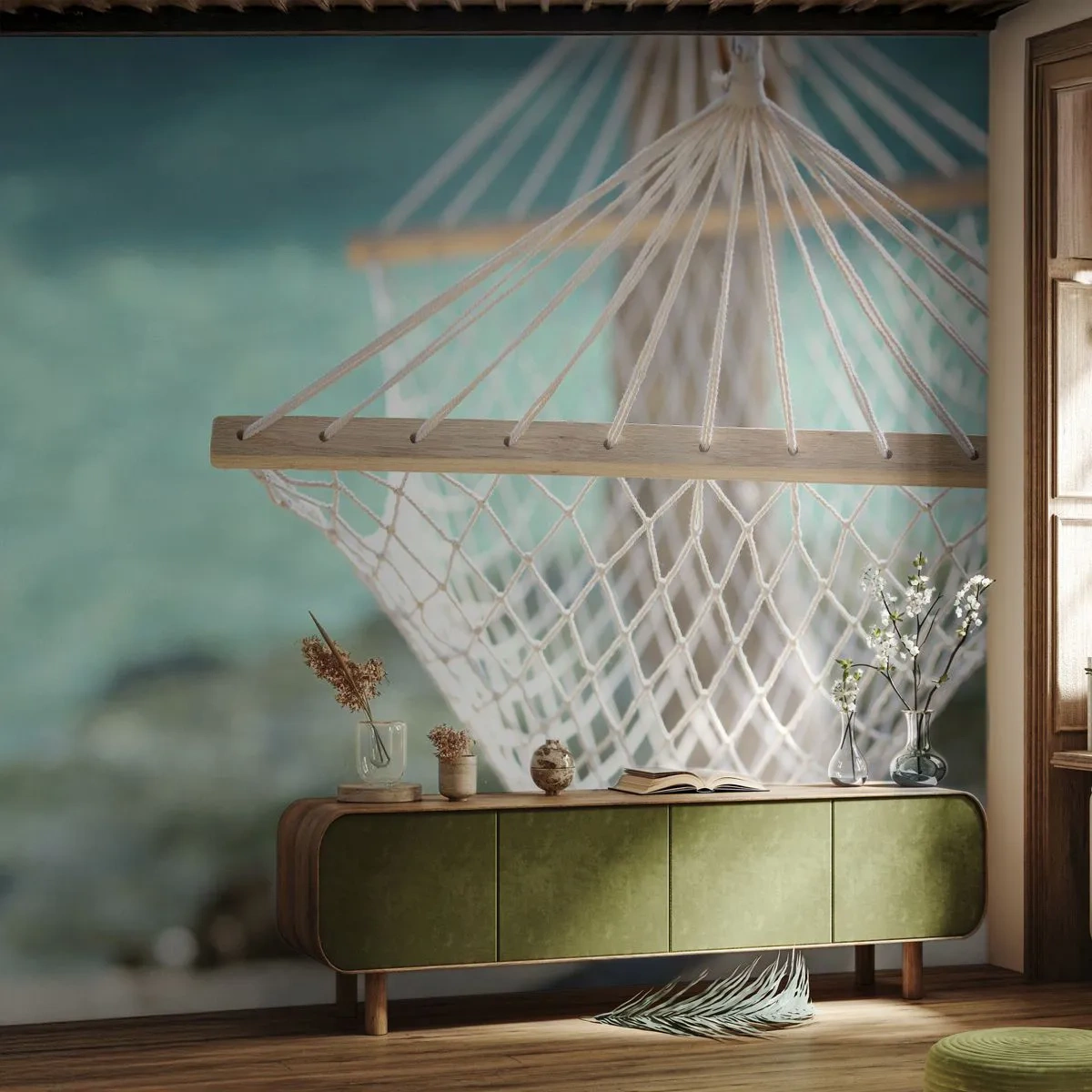 Fotomural Premium Sand - Momento de relax - Hamaca, Playa, Viajes - 350x256 cm