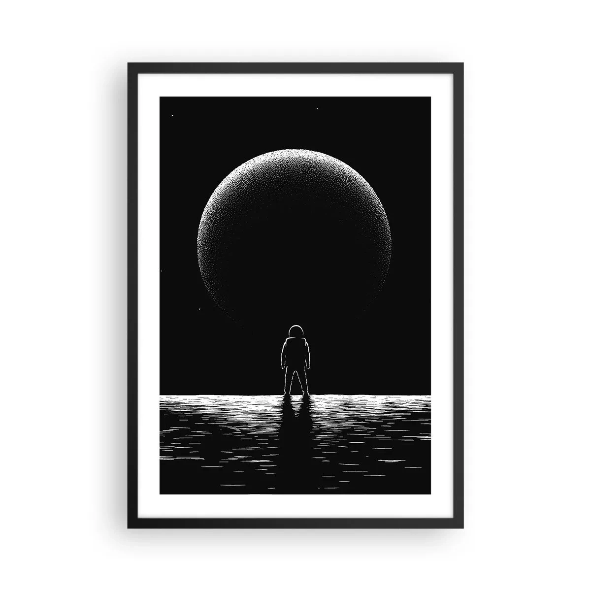 Póster en marco negro - Un astronauta con el telón de fondo de un enorme planeta en el espacio. - 50x70cm - Cara a cara - Decoración de pared moderna para salón y dormitorio ARTTOR