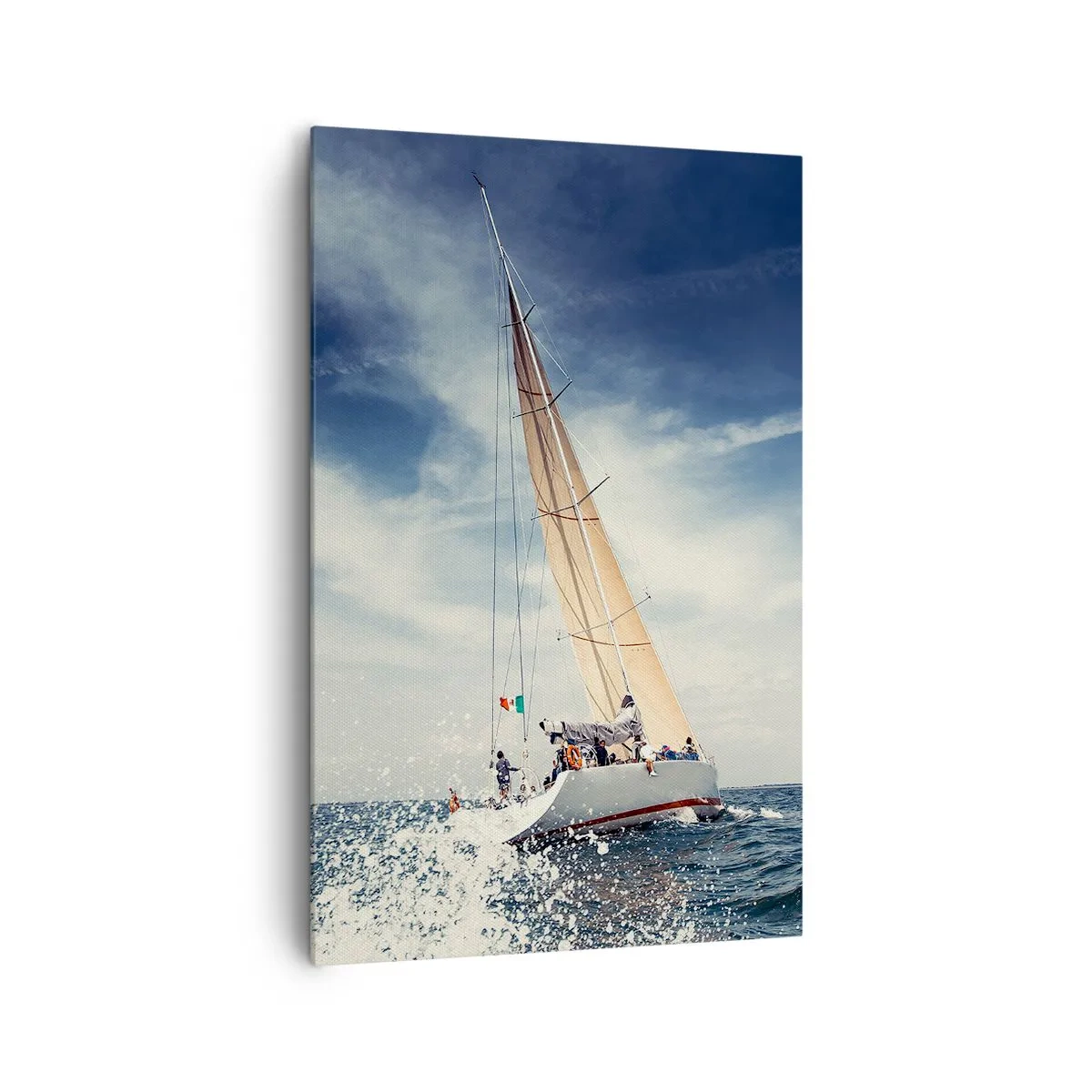 Cuadro sobre lienzo - Impresión de Imagen - Un velero en un mar tempestuoso bajo un cielo azul. - 80x120cm - ¡No nos alcanzarán! - Decoración de pared moderna para salón y dormitorio ARTTOR