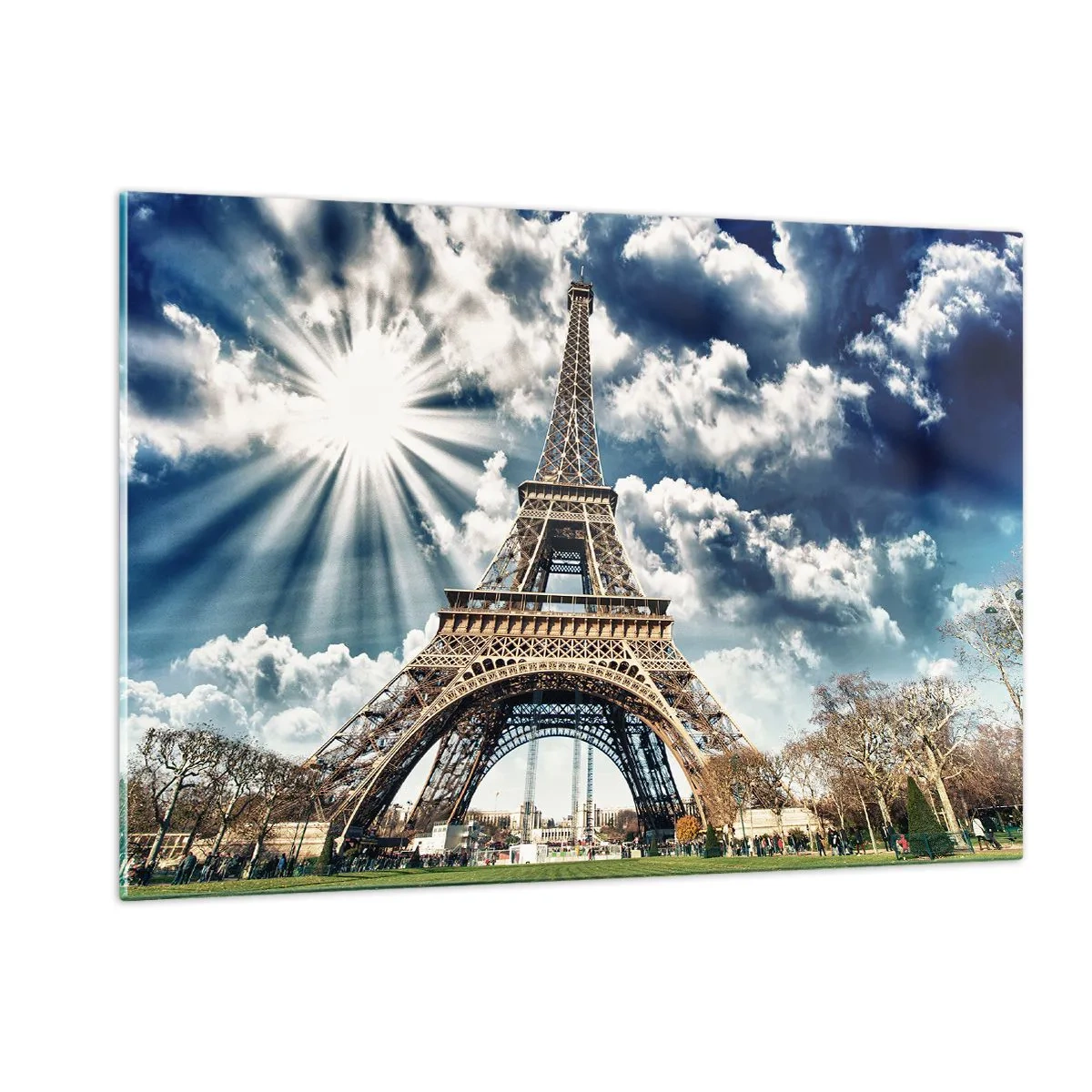 Cuadro sobre vidrio - Impresiones sobre Vidrio - La Torre Eiffel contra un cielo radiante - 120x80cm - Única bajo el sol - Decoración de pared moderna para salón y dormitorio ARTTOR