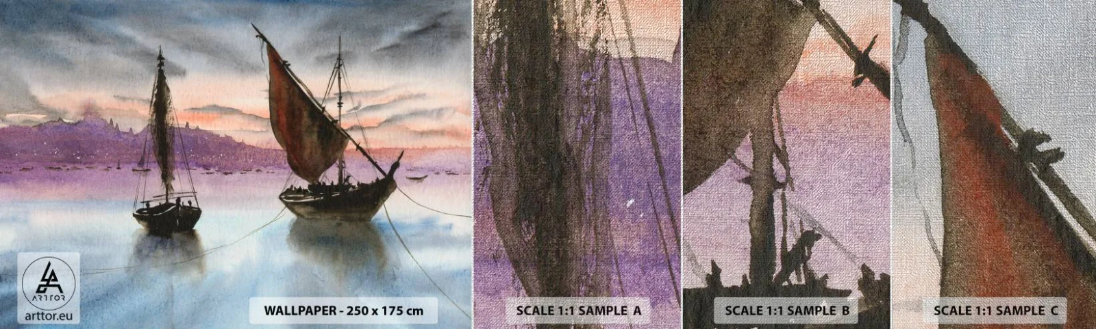 Muestra de fotomural Premium Canvas - Atardecer en el puerto - Veleros, Playa, Paisaje - 100x30 cm