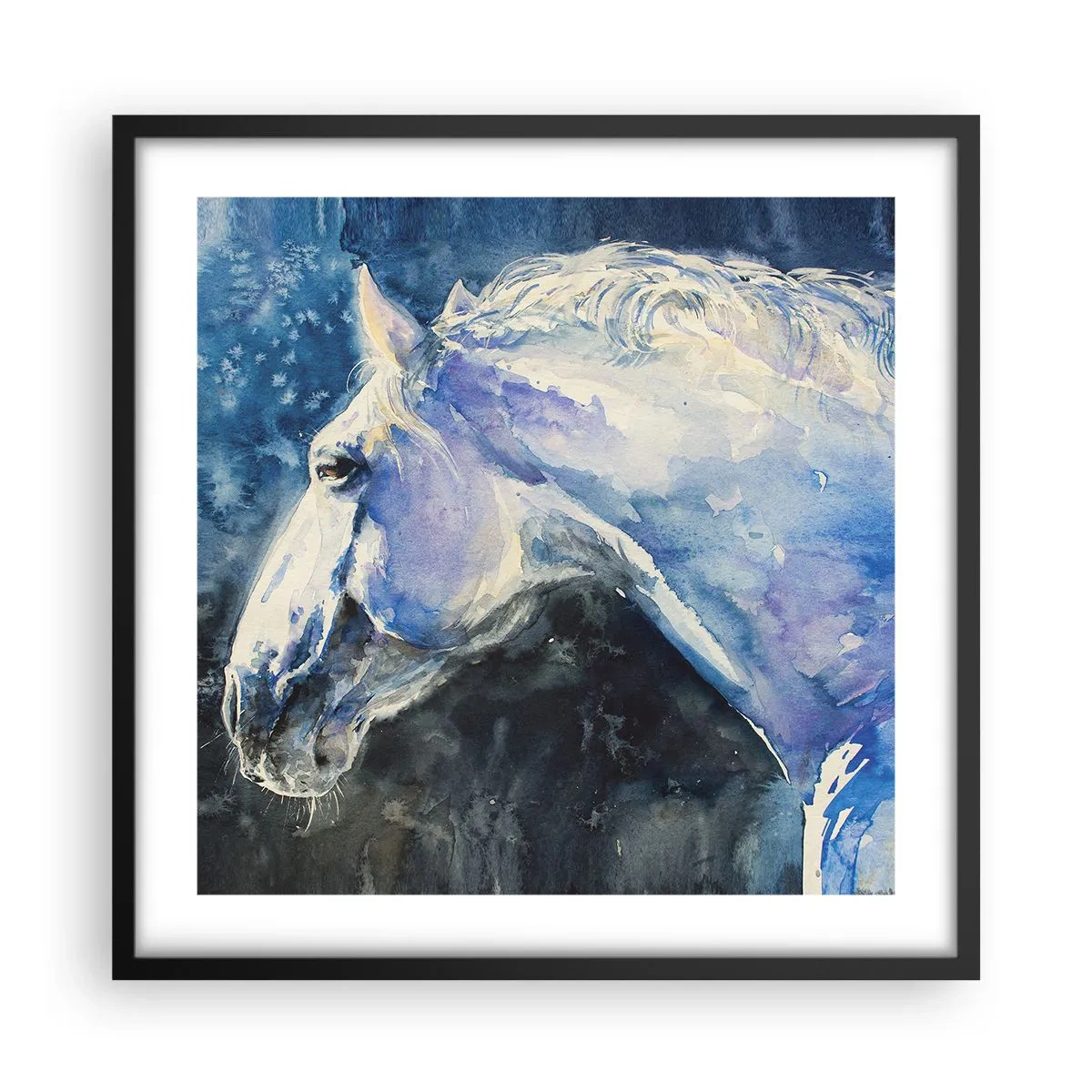 Póster en marco negro - Retrato en un resplandor azul - 50x50 cm