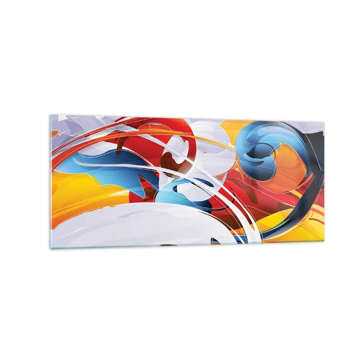Cuadro sobre vidrio - Impresiones sobre Vidrio - Abstracción colorida con líneas dinámicas y colores vivos. - 120x50cm - Danza de los elementos - Decoración de pared moderna para salón y dormitorio ARTTOR