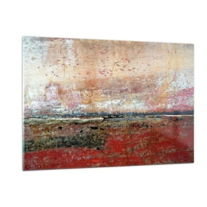 Cuadro sobre vidrio - Impresiones sobre Vidrio - Textura abstracta en tonos rojos y ocres. - 120x80cm - Tal vez sea el mar - Decoración de pared moderna para salón y dormitorio ARTTOR