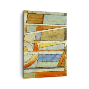 Cuadro sobre lienzo - Impresión de Imagen - Abstracción geométrica en tonos beige, azul y naranja. - 50x70cm - Cubismo en una obra - Decoración de pared moderna para salón y dormitorio ARTTOR