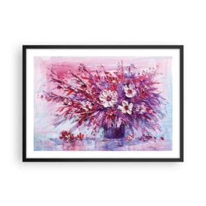 Póster en marco negro - Un colorido ramo de flores en tonos rosa y morado. - 70x50cm - Inocencia y pasión - Decoración de pared moderna para salón y dormitorio ARTTOR