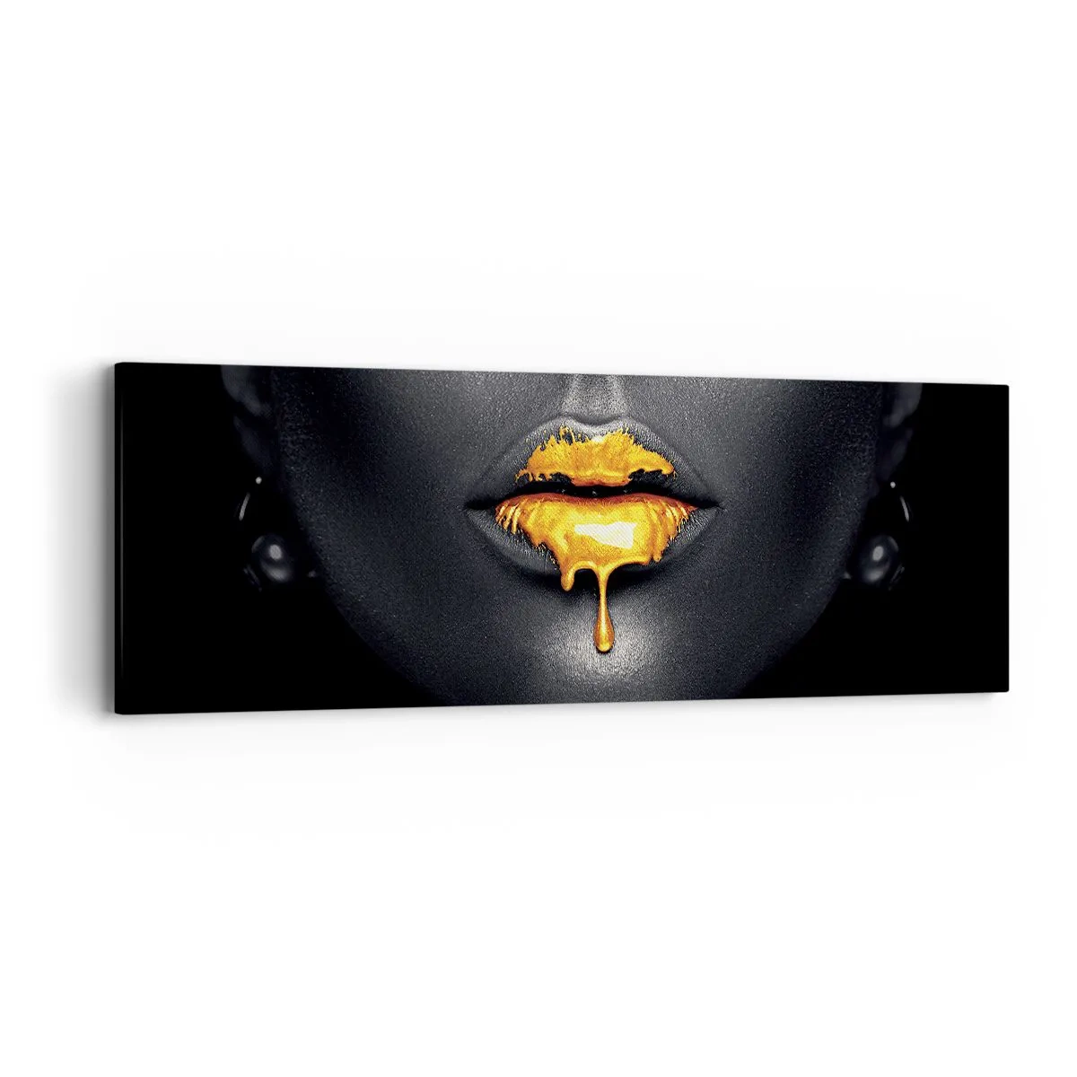 Cuadro sobre lienzo - Impresión de Imagen - Labios de oro - 90x30 cm