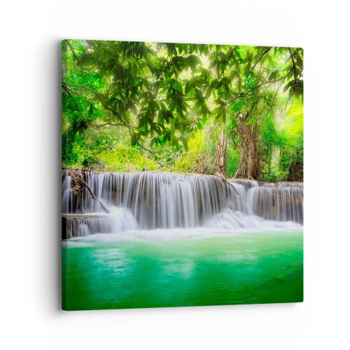 Cuadro sobre lienzo - Impresión de Imagen - Cascada en verde - 30x30 cm
