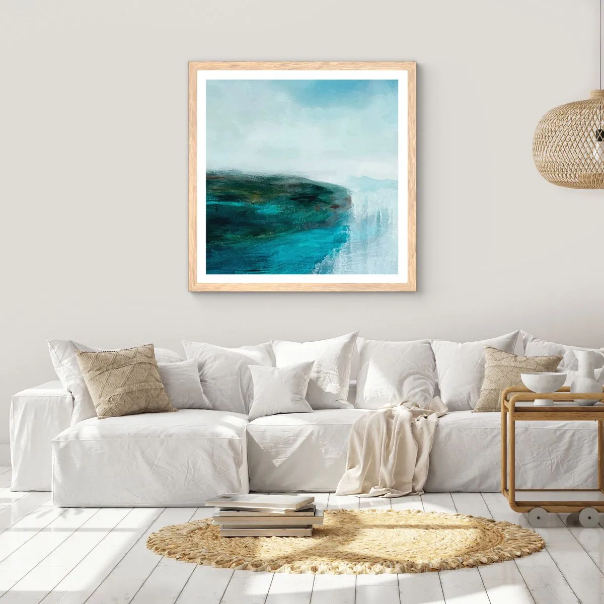 Póster en marco roble claro - Abstracción marina - 60x60 cm