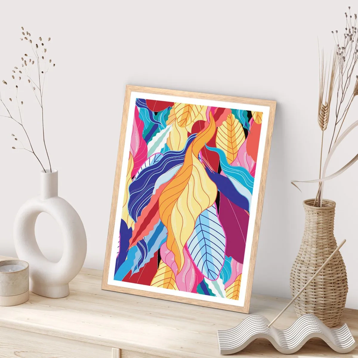 Póster en marco roble claro - Desorden colorido - 40x50 cm