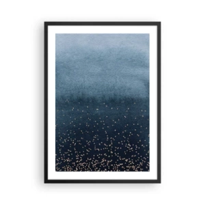 Póster en marco negro - Degradado azul con acentos dorados - 50x70cm - Composición - fases azules - Decoración de pared moderna para salón y dormitorio ARTTOR