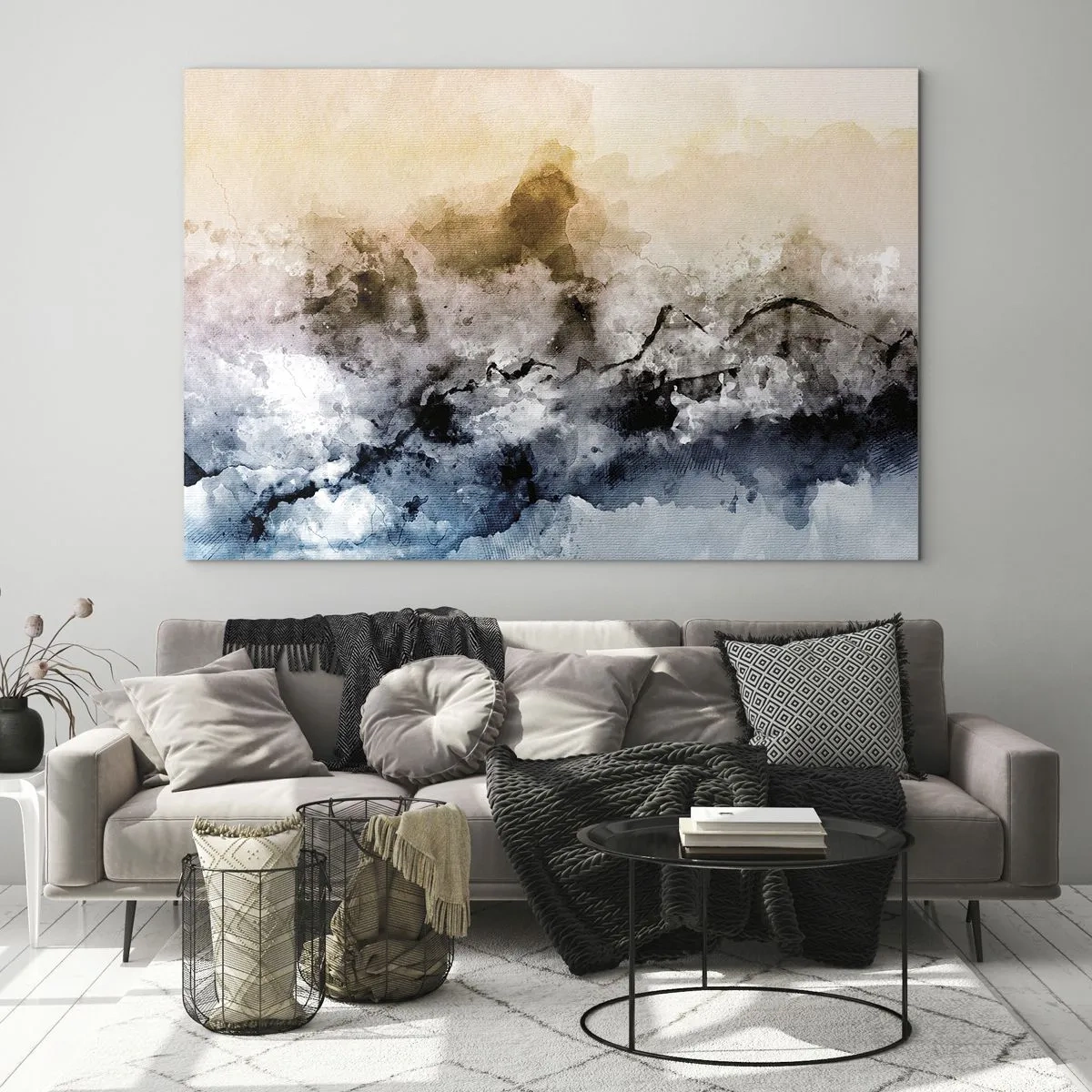Cuadro sobre vidrio - Impresiones sobre Vidrio - Paisaje abstracto en tonos pastel con niebla. - 100x70cm - Hundido en una nube de niebla - Decoración de pared moderna para salón y dormitorio ARTTOR