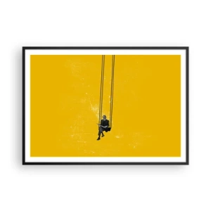 Póster en marco negro - Una persona en un columpio sobre un fondo de color amarillo intenso. - 100x70cm - Un día como cualquier otro - Decoración de pared moderna para salón y dormitorio ARTTOR