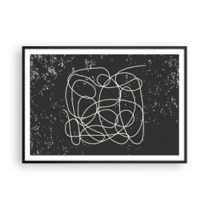 Póster en marco negro - Línea abstracta sobre fondo negro con finos detalles. - 100x70cm - Pensamientos errantes - Decoración de pared moderna para salón y dormitorio ARTTOR