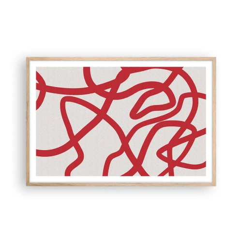 Póster en marco roble claro - Rojo sobre blanco - 91x61 cm