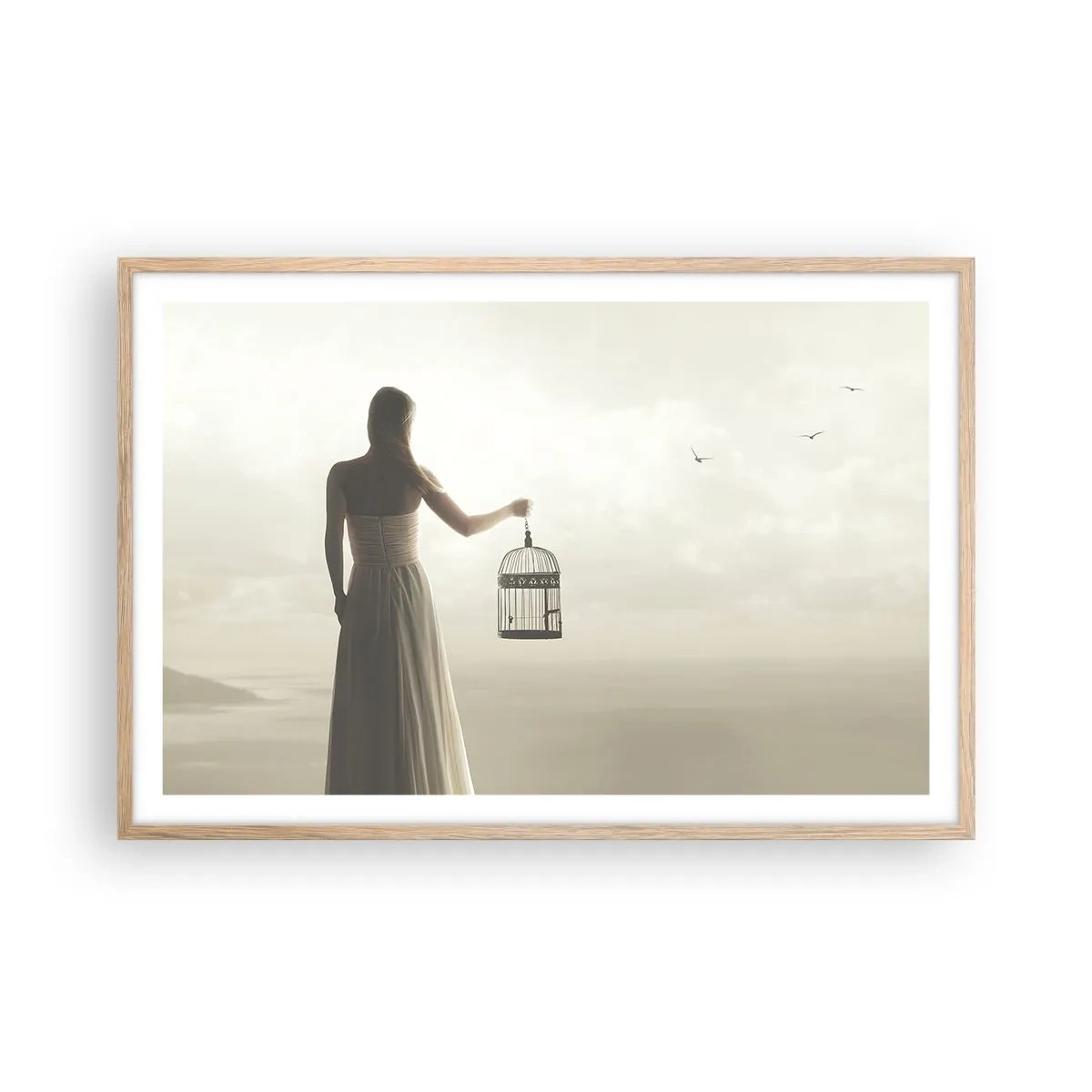 Póster en marco roble claro - Sé libre - 91x61 cm