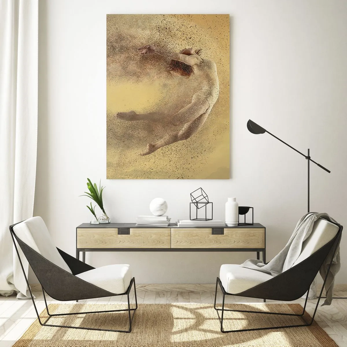 Cuadro sobre vidrio - Impresiones sobre Vidrio - Una bailarina en una composición dinámica sobre un fondo dorado. - 50x70cm - En una exaltación danzante - Decoración de pared moderna para salón y dormitorio ARTTOR