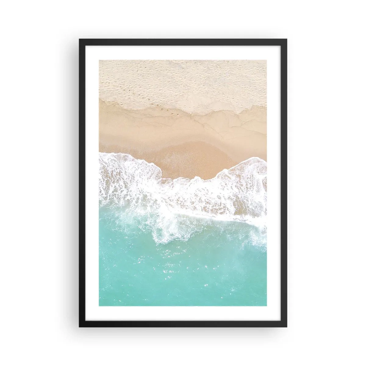 Póster en marco negro - Una playa con vistas a las olas del mar y arena dorada. - 50x70cm - Un toque acariciador - Decoración de pared moderna para salón y dormitorio ARTTOR