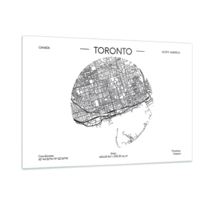 Cuadro sobre vidrio - Impresiones sobre Vidrio - Un mapa minimalista de Toronto con una cuadrícula de calles. - 120x80cm - Anatomía de Toronto - Decoración de pared moderna para salón y dormitorio ARTTOR