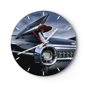 Reloj de pared - Reloj de vidrio - Vista trasera de un coche clásico con luces rojas. - 30x30cm - ¡Por eso es hermoso! - Decoración de pared moderna para salón, cocina y dormitorio ARTTOR