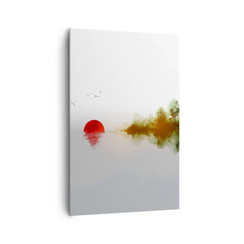 Cuadro sobre lienzo - Impresión de Imagen - Atardecer abstracto sobre un lago con reflejo - 80x120cm - Una promesa de paz - Decoración de pared moderna para salón y dormitorio ARTTOR
