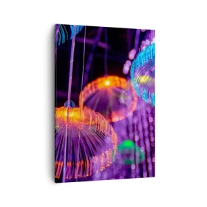 Cuadro sobre lienzo - Impresión de Imagen - Medusas luminosas y coloridas en un entorno oscuro. - 50x70cm - Fuente luminosa - Decoración de pared moderna para salón y dormitorio ARTTOR