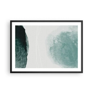 Póster en marco negro - Una delicada composición abstracta en tonos verdes con formas sutiles sobre un fondo claro. - 70x50cm - Un encuentro con la niebla - Decoración de pared moderna para salón y dormitorio ARTTOR