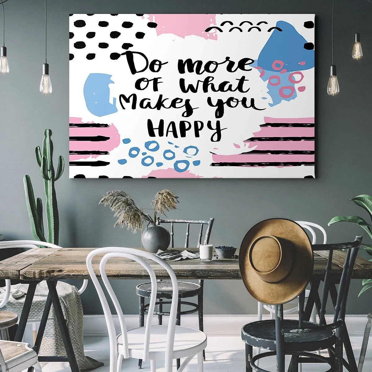 Cuadro sobre lienzo - Impresión de Imagen - Cartel con el lema 'Haz más de lo que te hace feliz' - 70x50cm - Cómo ser feliz - Decoración de pared moderna para salón y dormitorio ARTTOR