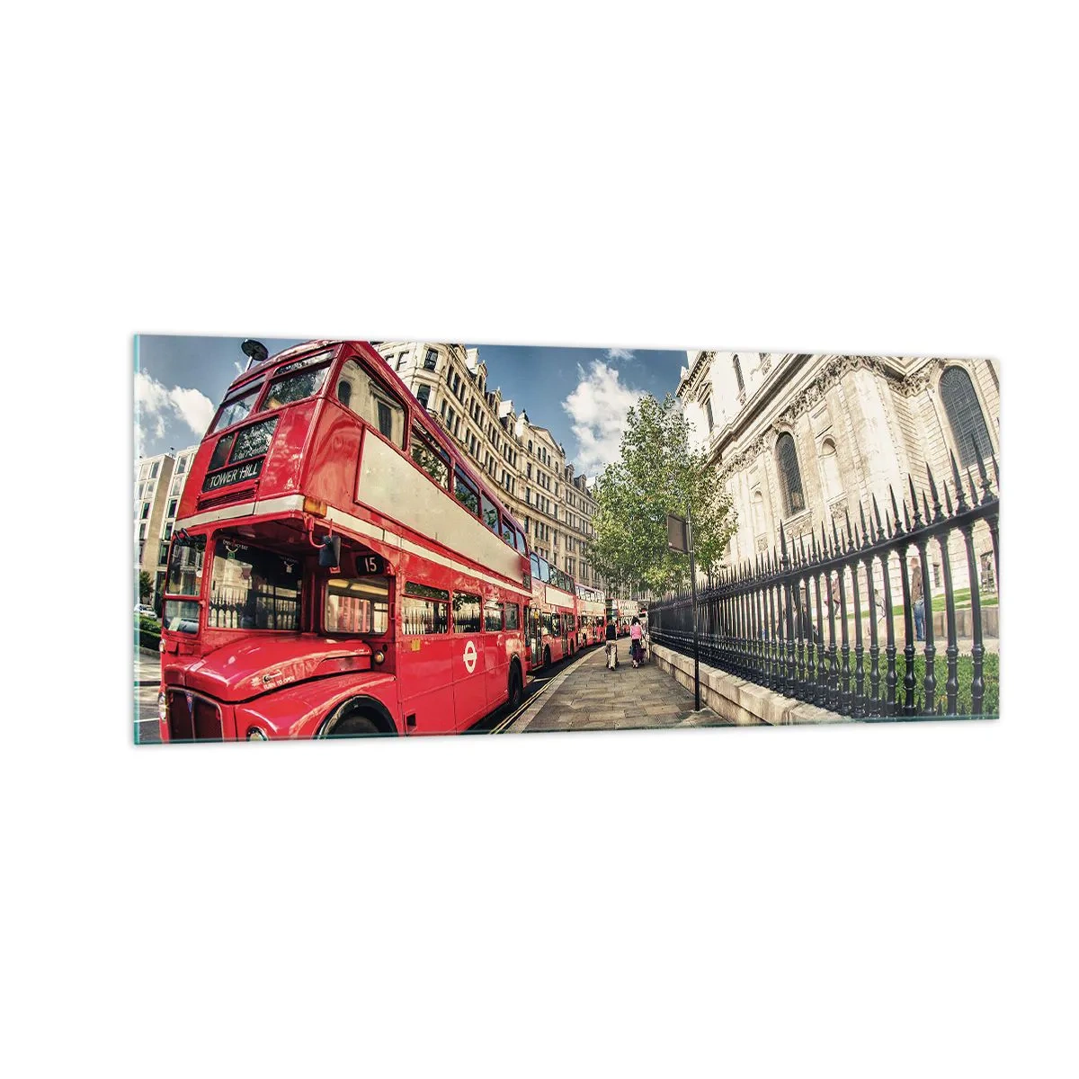 Cuadro sobre vidrio - Impresiones sobre Vidrio - Una calle de Londres en gris y rojo - 100x40 cm