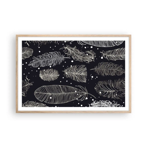 Póster en marco roble claro - Encaje de plumas - 91x61 cm