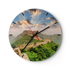 Reloj de pared - Reloj de vidrio - La Gran Muralla China al amanecer rodeada de verdes colinas - 30x30cm - Grandeza duradera - Decoración de pared moderna para salón, cocina y dormitorio ARTTOR