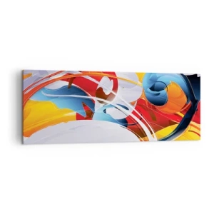 Cuadro sobre lienzo - Impresión de Imagen - Abstracción colorida con líneas dinámicas y colores vivos. - 140x50cm - Danza de los elementos - Decoración de pared moderna para salón y dormitorio ARTTOR