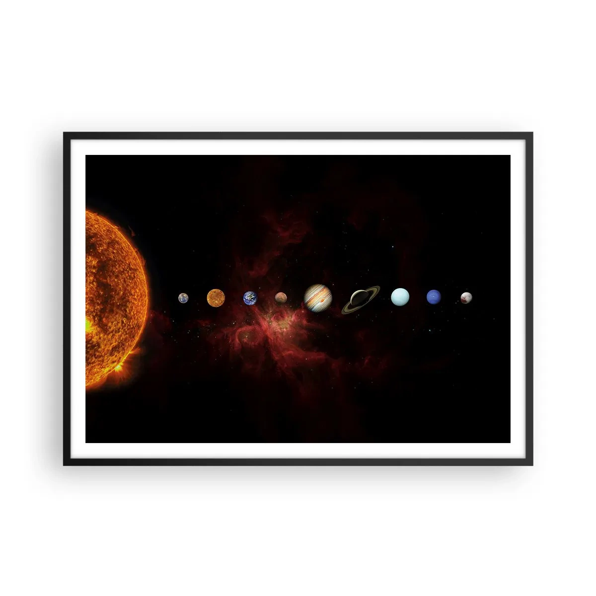 Póster en marco negro - El sistema solar con planetas sobre el fondo del espacio. - 100x70cm - Nuestro barrio - Decoración de pared moderna para salón y dormitorio ARTTOR