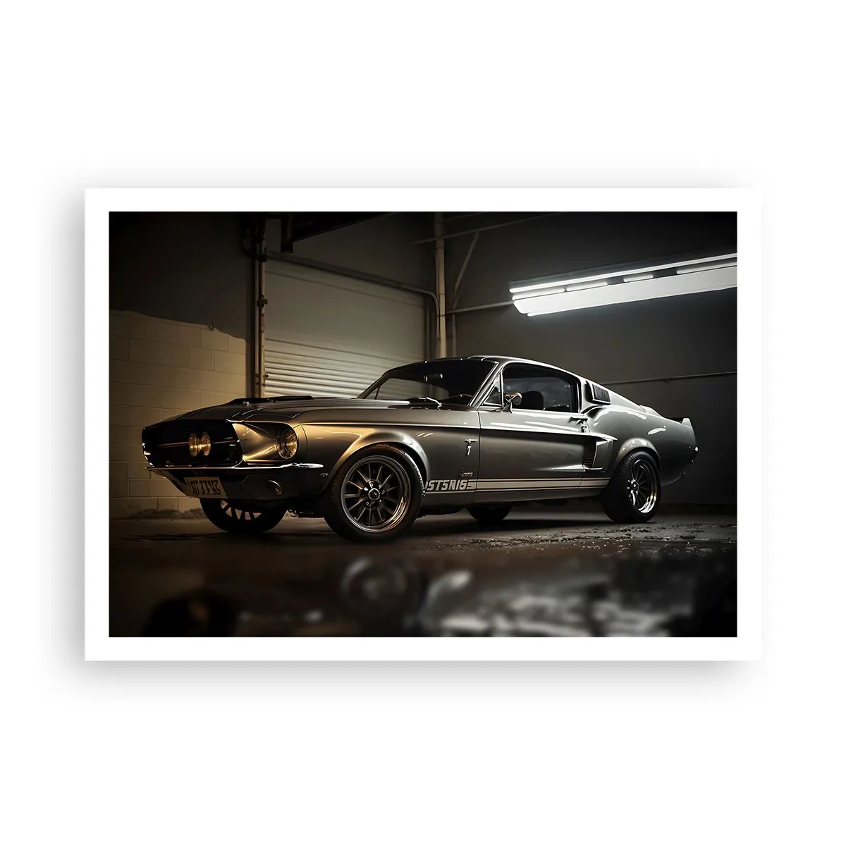 Póster - Coche clásico en garaje retro - 100x70cm - Un retorno al pasado - Decoración de pared moderna para salón y dormitorio ARTTOR