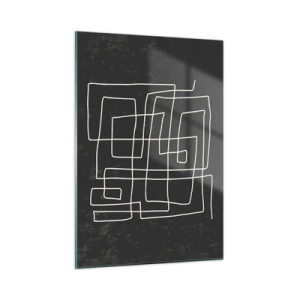 Cuadro sobre vidrio - Impresiones sobre Vidrio - Abstracción geométrica con líneas blancas sobre fondo negro. - 50x70cm - No es tan sencillo - Decoración de pared moderna para salón y dormitorio ARTTOR