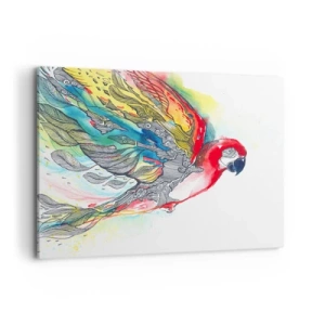 Cuadro sobre lienzo - Impresión de Imagen - Un loro colorido en vuelo con patrones abstractos en sus alas. - 100x70cm - Vivir con colorido - Decoración de pared moderna para salón y dormitorio ARTTOR