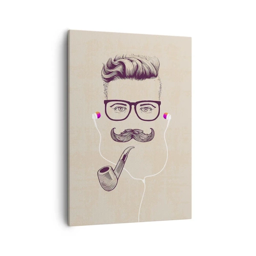Cuadro sobre lienzo - Impresión de Imagen - Retrato retro de un hombre con pipa, auriculares y gafas. - 50x70cm - Moda masculina - Decoración de pared moderna para salón y dormitorio ARTTOR