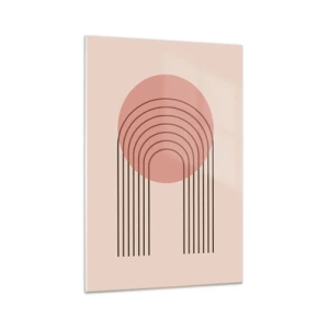 Cuadro sobre vidrio - Impresiones sobre Vidrio - Motivo abstracto con círculo rosa y líneas. - 70x100cm - Atracción irresistible - Decoración de pared moderna para salón y dormitorio ARTTOR