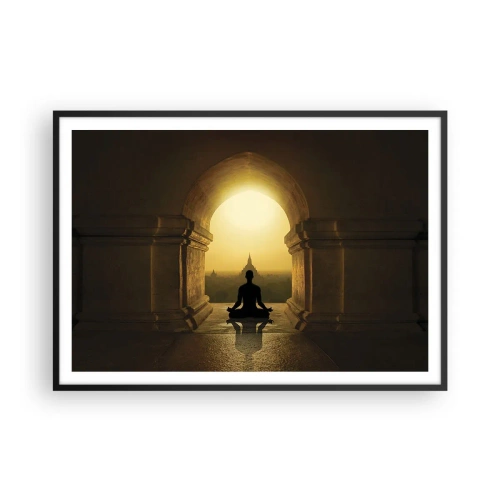 Póster en marco negro - Silueta de una persona meditando a la luz del sol poniente. - 100x70cm - Armonía total - Decoración de pared moderna para salón y dormitorio ARTTOR