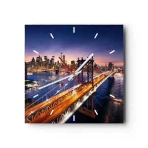 Reloj de pared - Reloj de vidrio - El puente y el panorama de la ciudad al atardecer. - 30x30cm - Un puente luminoso hacia el corazón de la ciudad - Decoración de pared moderna para salón y dormitorio ARTTOR