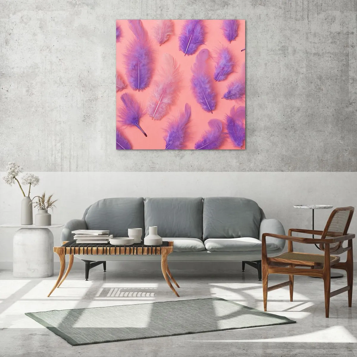 Cuadro sobre vidrio - Impresiones sobre Vidrio - Un pájaro lila del deseo - 60x60 cm