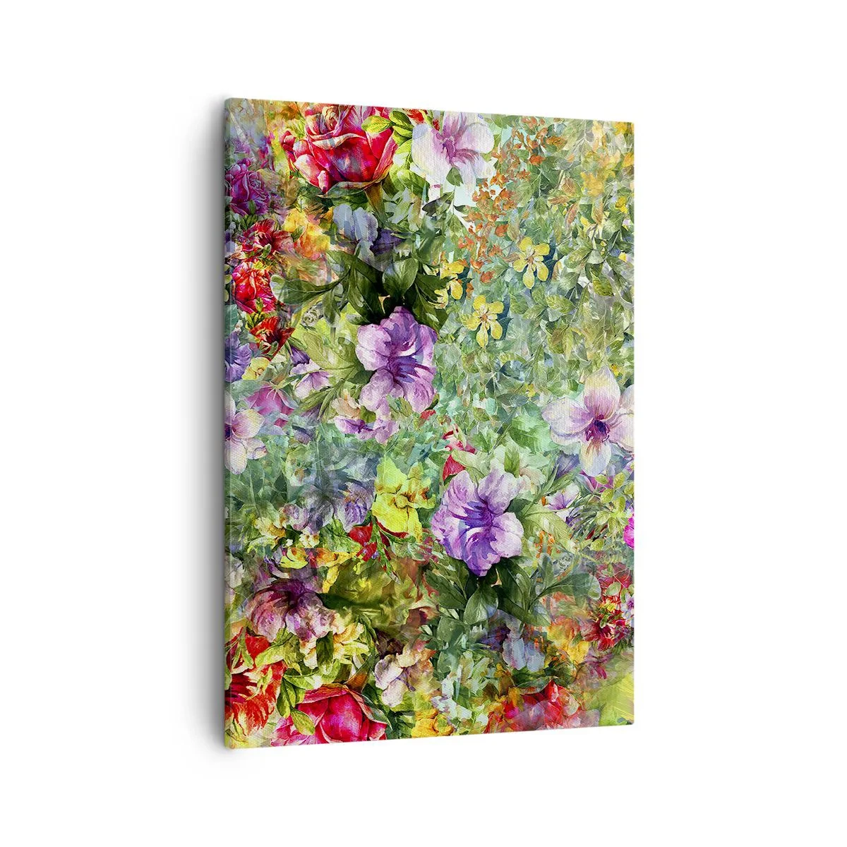 Cuadro sobre lienzo - Impresión de Imagen - Un arreglo floral colorido sobre un fondo verde. - 50x70cm - En flores a la perdición - Decoración de pared moderna para salón y dormitorio ARTTOR