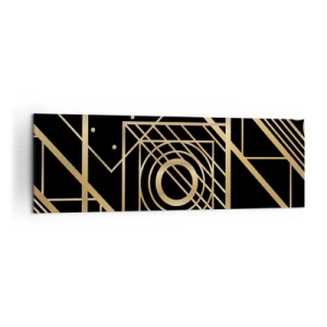 Cuadro sobre lienzo - Impresión de Imagen - Patrones geométricos dorados sobre un fondo negro - 160x50cm - Geometría dorada - Decoración de pared moderna para salón y dormitorio ARTTOR
