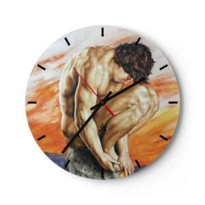 Reloj de pared - Reloj de vidrio - Una figura masculina en una pose artística contra un fondo de puesta de sol. - 30x30cm - Sumergido en sí mismo - Decoración de pared moderna para salón, cocina y dormitorio ARTTOR
