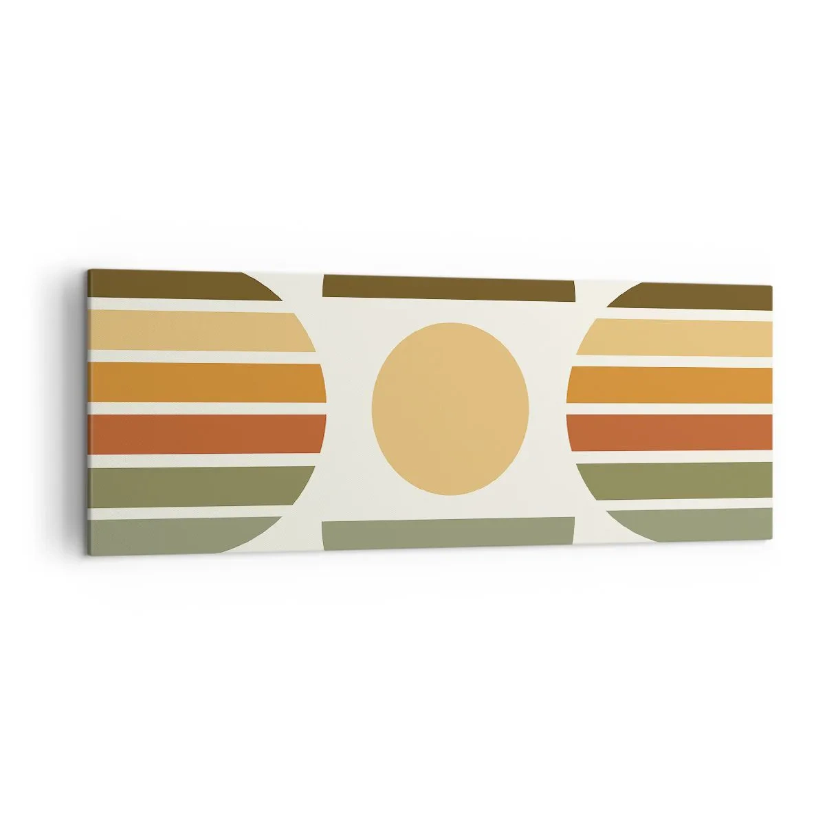 Cuadro sobre lienzo - Impresión de Imagen - Composición geométrica con semicírculos y rayas en tonos tierra. - 140x50cm - Los tonos de la tierra - Decoración de pared moderna para salón y dormitorio ARTTOR