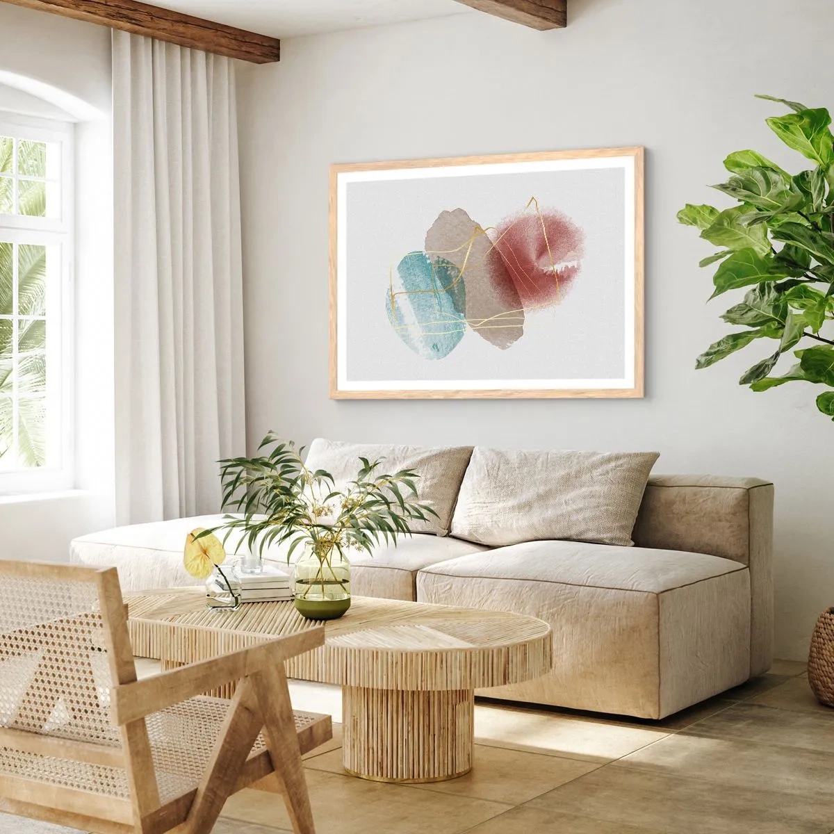 Póster en marco roble claro - Abstracción coral del espacio - 100x70 cm