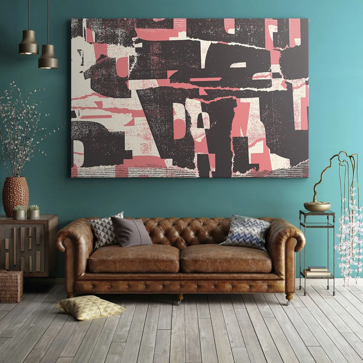 Cuadro sobre lienzo - Impresión de Imagen - Una composición abstracta en tonos rosa y marrón. - 70x50cm - Todo el ajetreo - Decoración de pared moderna para salón y dormitorio ARTTOR