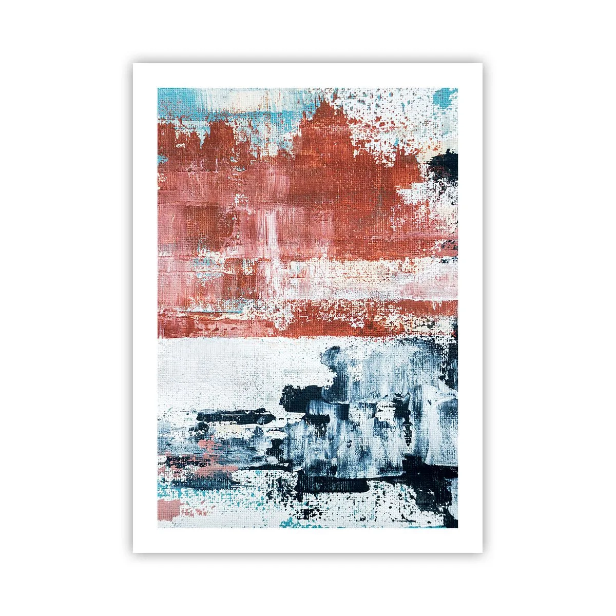 Póster - Composición abstracta en tonos rojo, blanco y azul. - 50x70cm - Mitad abstracción, mitad abstracción - Decoración de pared moderna para salón y dormitorio ARTTOR