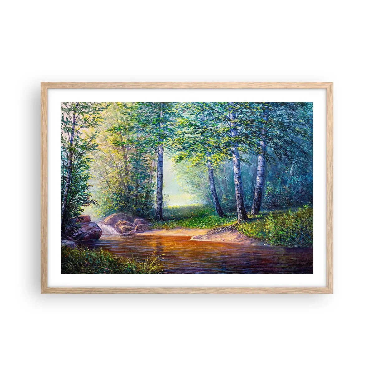 Póster en marco roble claro - Paisaje idílico - 70x50 cm