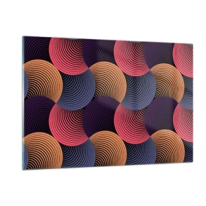 Cuadro sobre vidrio - Impresiones sobre Vidrio - Círculos concéntricos coloridos que forman un patrón geométrico. - 120x80cm - En un ritmo circular - Decoración de pared moderna para salón y dormitorio ARTTOR